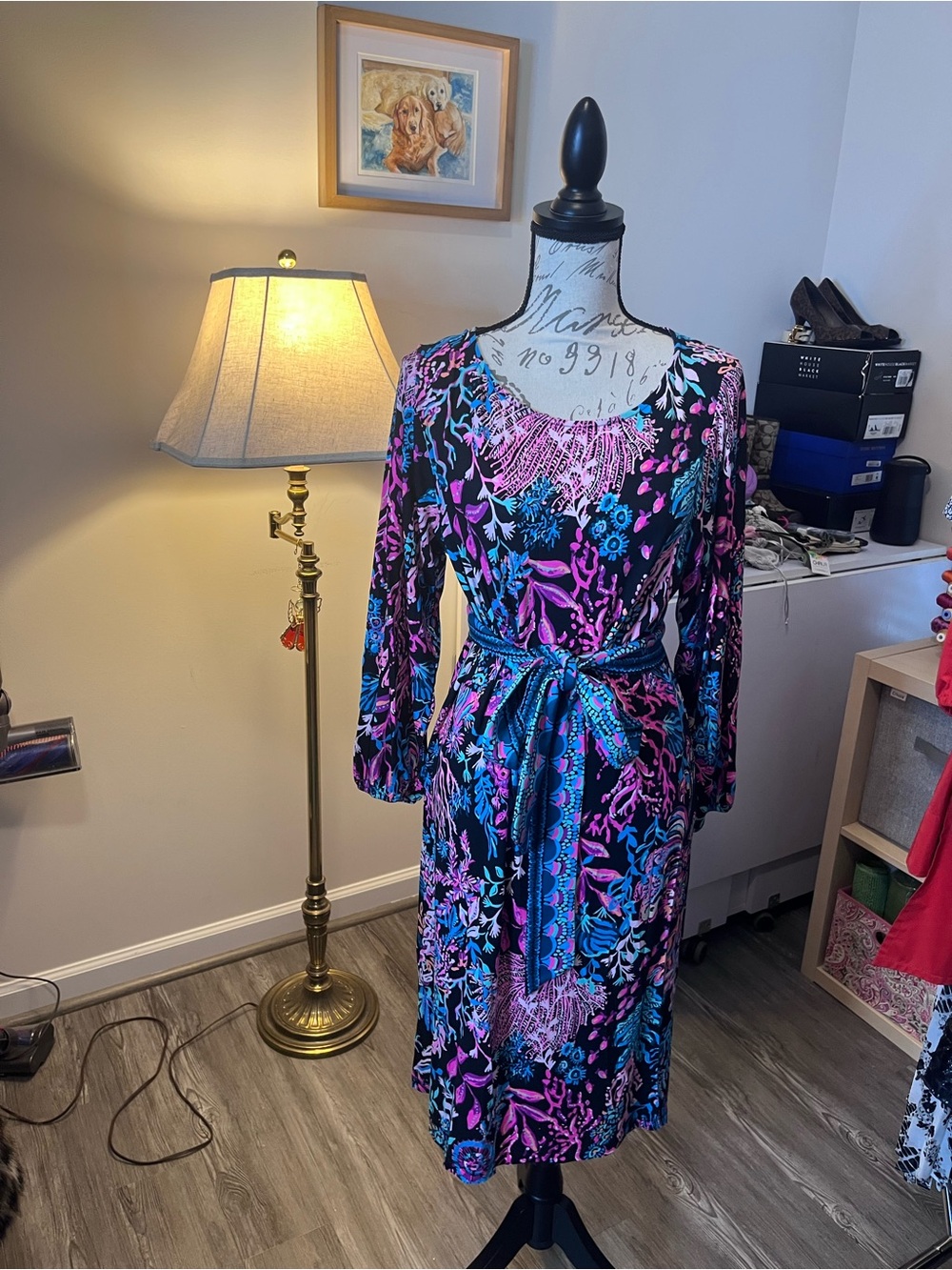 Lilly Pulitzer Pink & Blue Floral Long-Sleeve Wrap Dress size Small